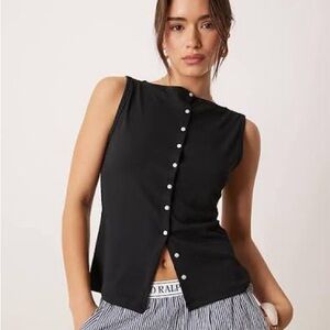 Abercrombie & Fitch Black Button Down Ribbed Tank Top